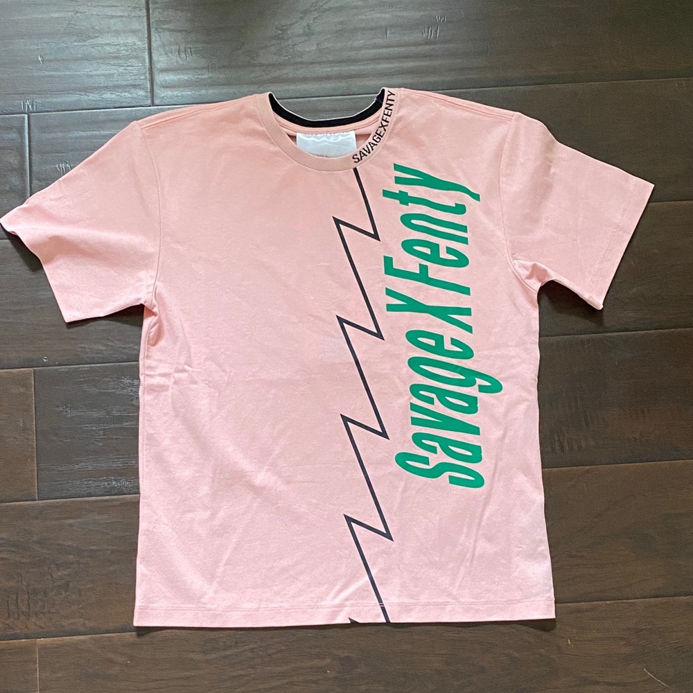 Savage X Fenty Pink Tee with Green Graphic NWOT